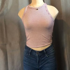 American Eagle burgundy striped crop top